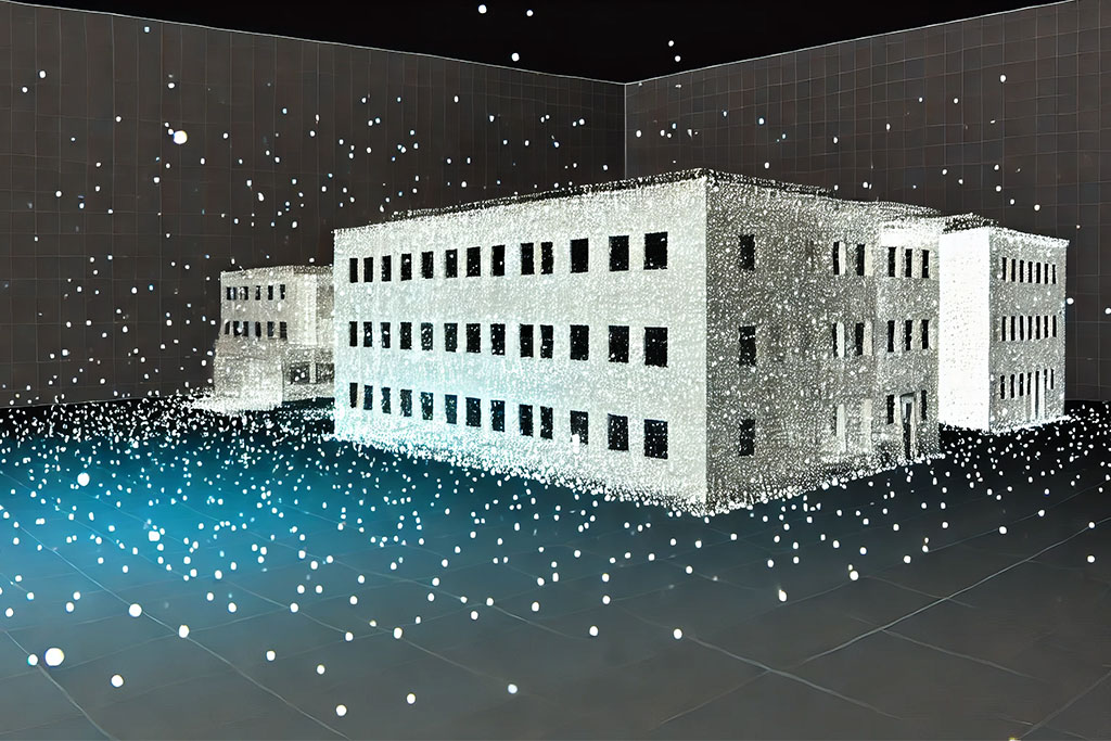 Escaneo 3D de edificio antiguo con nubes de puntos utilizando Matterport para arquitectura y restauración.